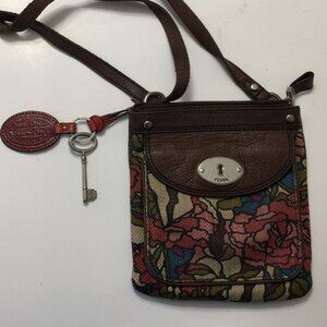 FOSSIL LEATHER AND CANVAS CROSSBODY